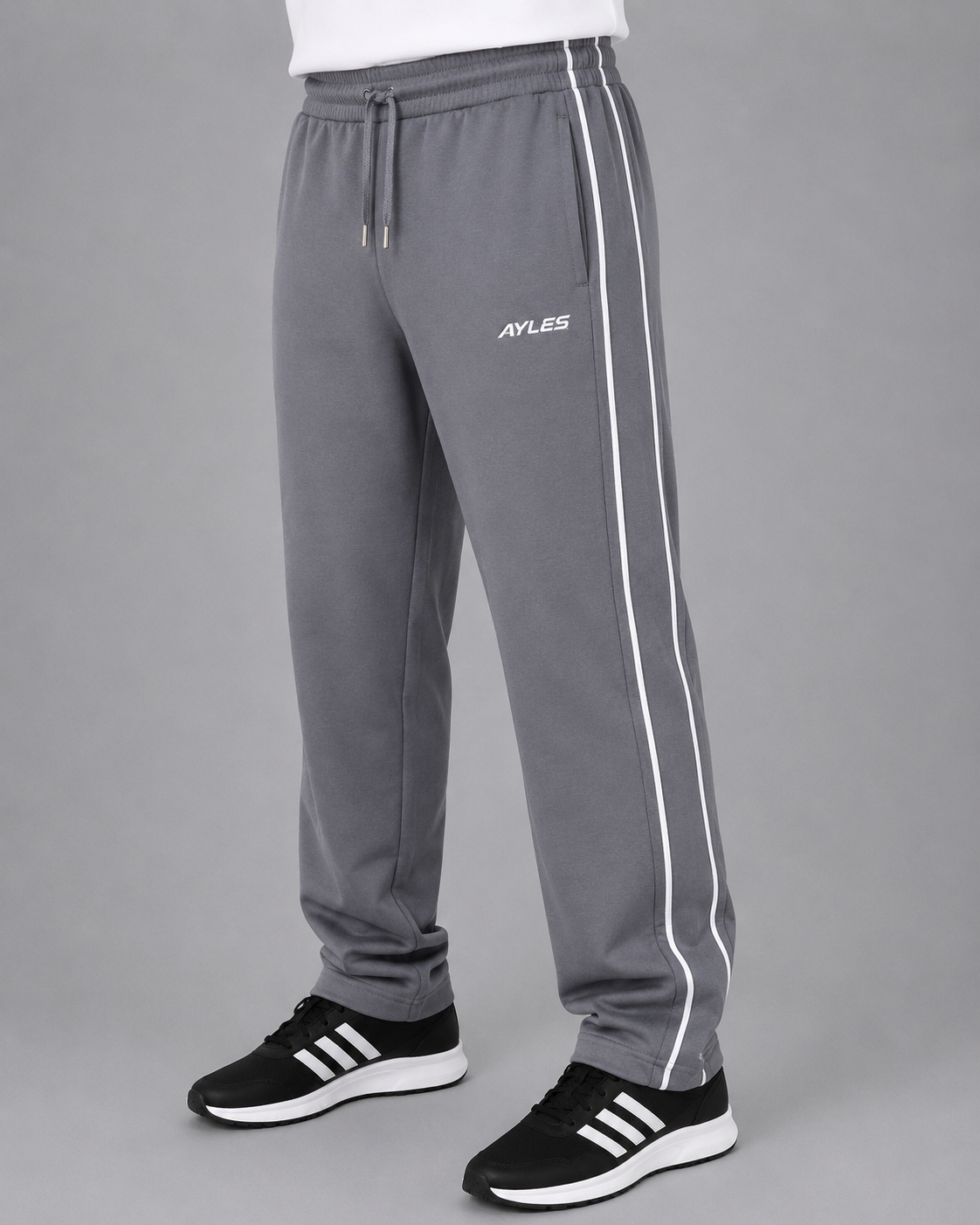 Gray Double Stripe Straight Sweatpants | Men