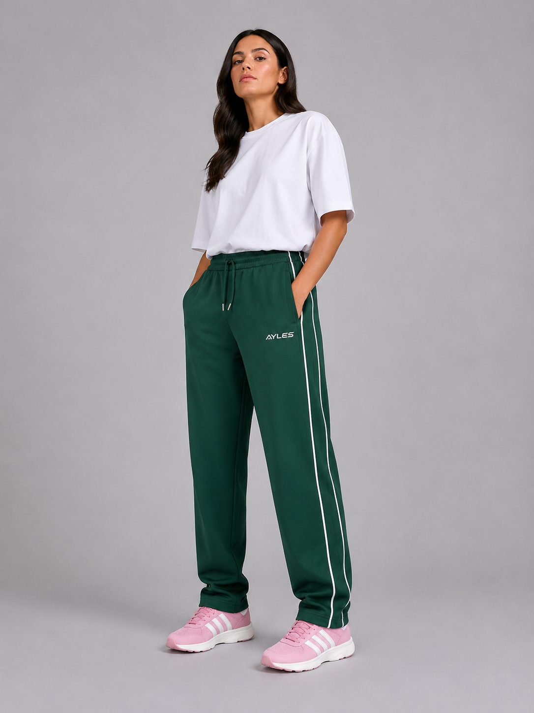 Olive Double Stripe Straight Sweatpants | women