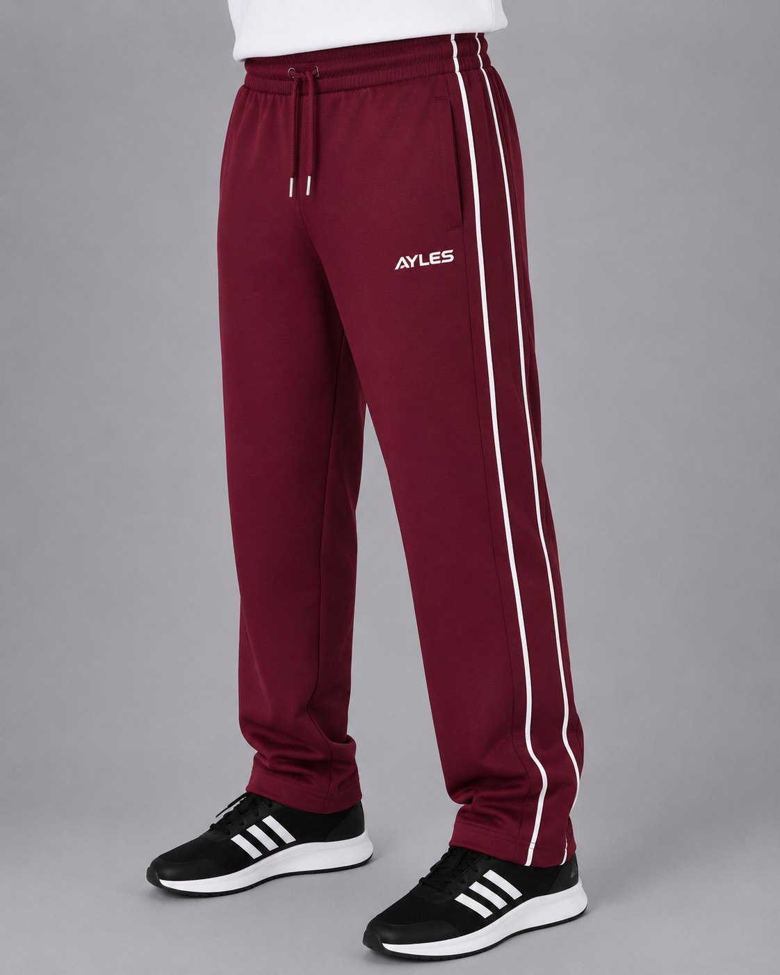 Burgundy Double Stripe Straight Sweatpants | Men الصورة الرئيسية