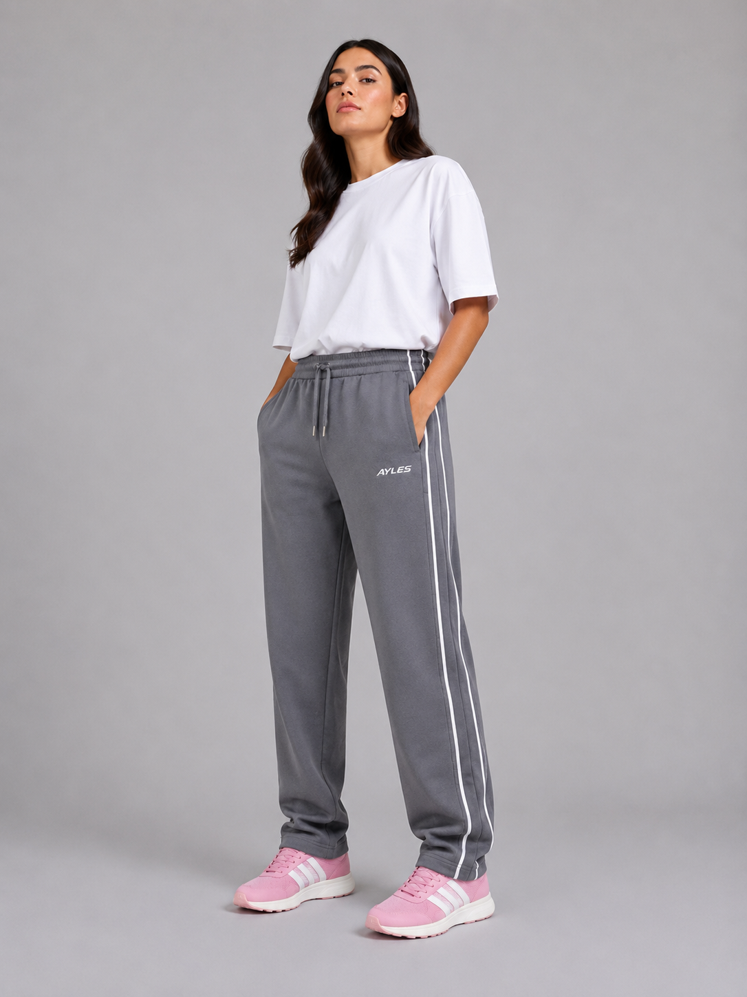 Gray Double Stripe Straight Sweatpants | women