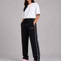 Black Double Stripe Straight Sweatpants | women