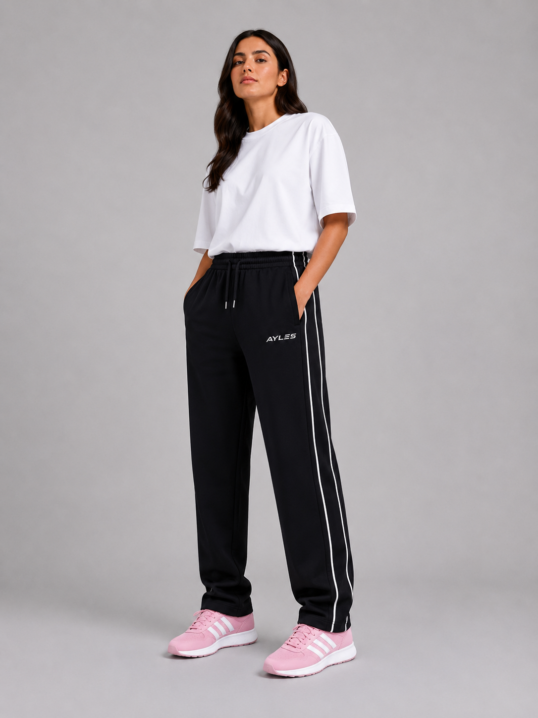 Black Double Stripe Straight Sweatpants | women الصورة الرئيسية