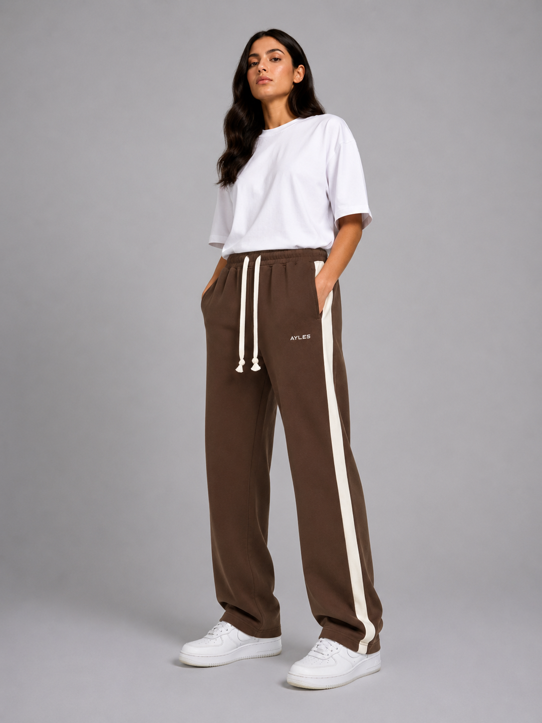 Brown Sweatpants with Side Stripe | Women Main image