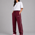 Burgundy Double Stripe Straight Sweatpants | women