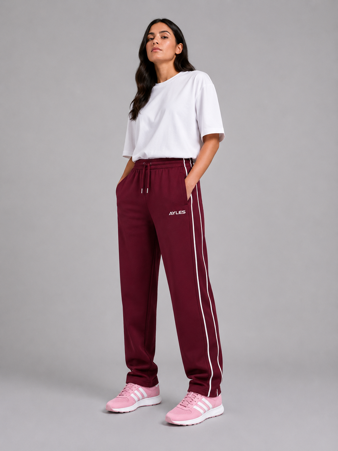 Burgundy Double Stripe Straight Sweatpants | women