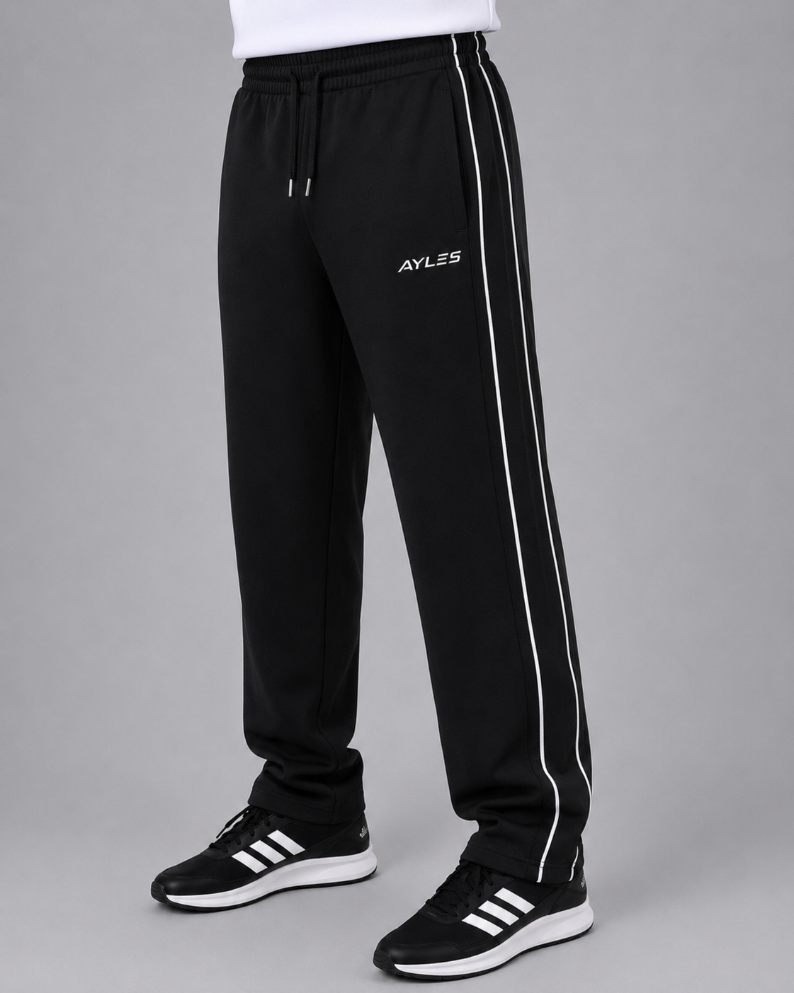 Black Double Stripe Straight Sweatpants | Men الصورة الرئيسية
